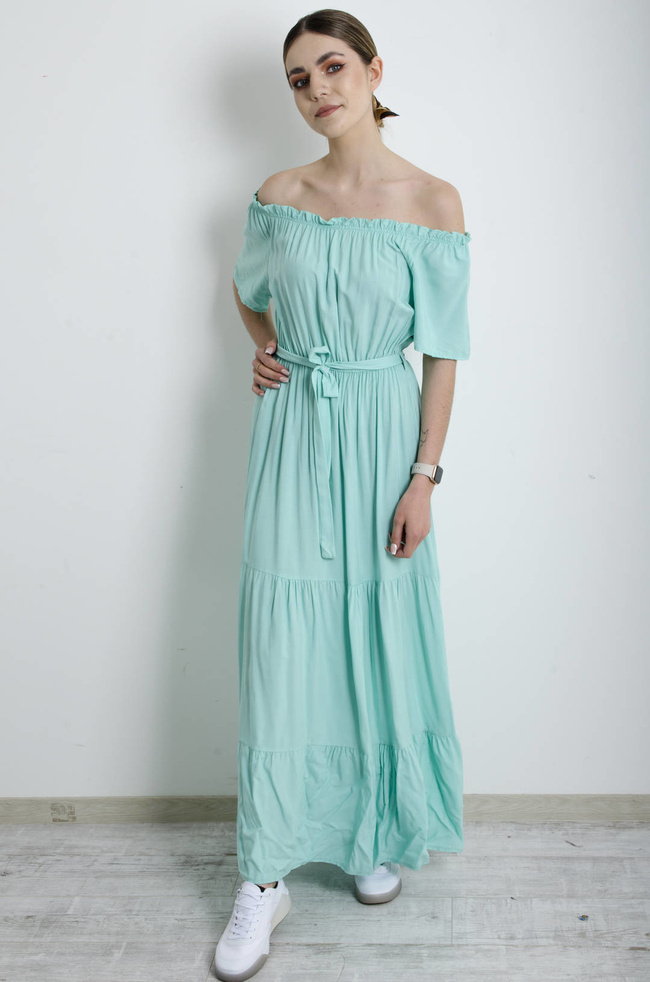 SUKIENKA MAXI HISZPANKA Z WIĄZANIEM W PASIE- ZIELONA