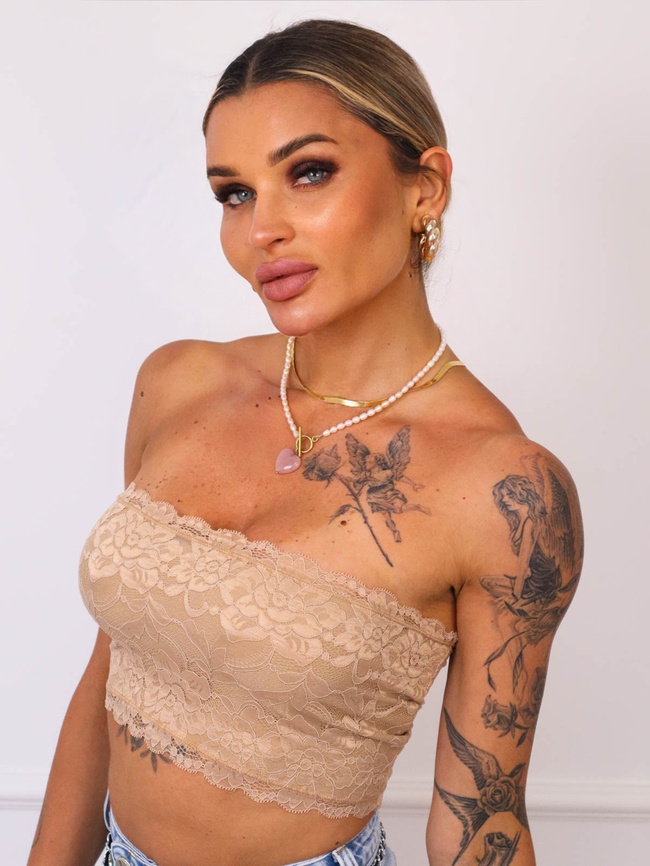 TOP KORONKOWY BANDEAU BEZ RAMIĄCZEK- BEŻOWY