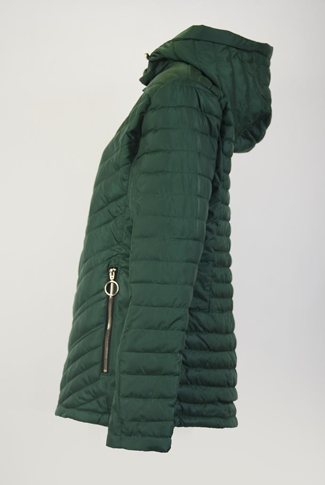 (DUŻE ROZMIARY) Zielona kurtka pikowana z odpinanym kapturem