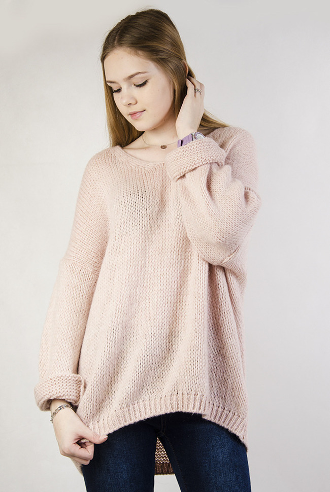  Luźny oversizowy sweter w kolorze różowym