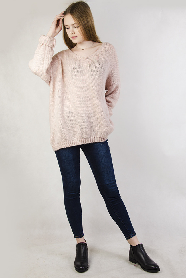  Luźny oversizowy sweter w kolorze różowym
