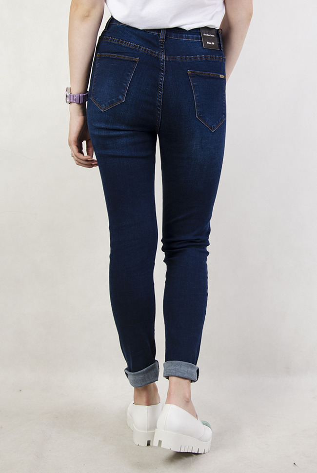 (ROZMIARY M-4XL) Spodnie jeansowe z wysokim stanem
