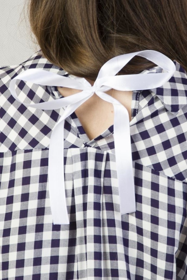 Asymetryczna Koszula w fioletowo-białą kratę