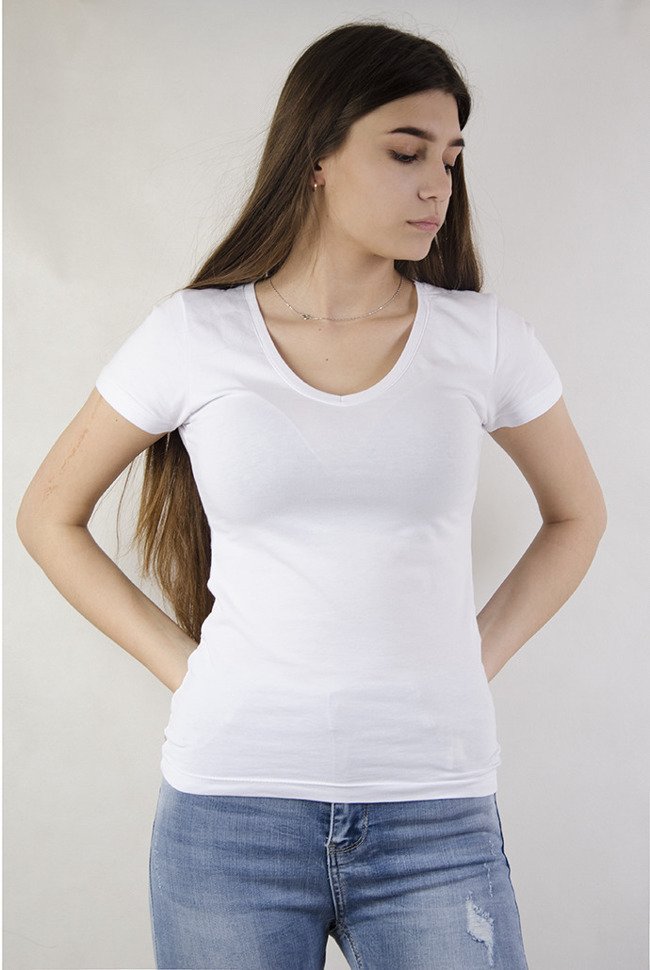 Biała bluzka t-shirt dekolt w serek