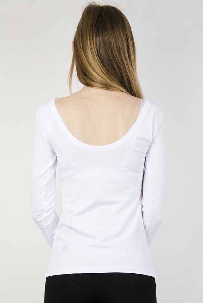 Biała bluzka typu basic z wycięciem na plecach