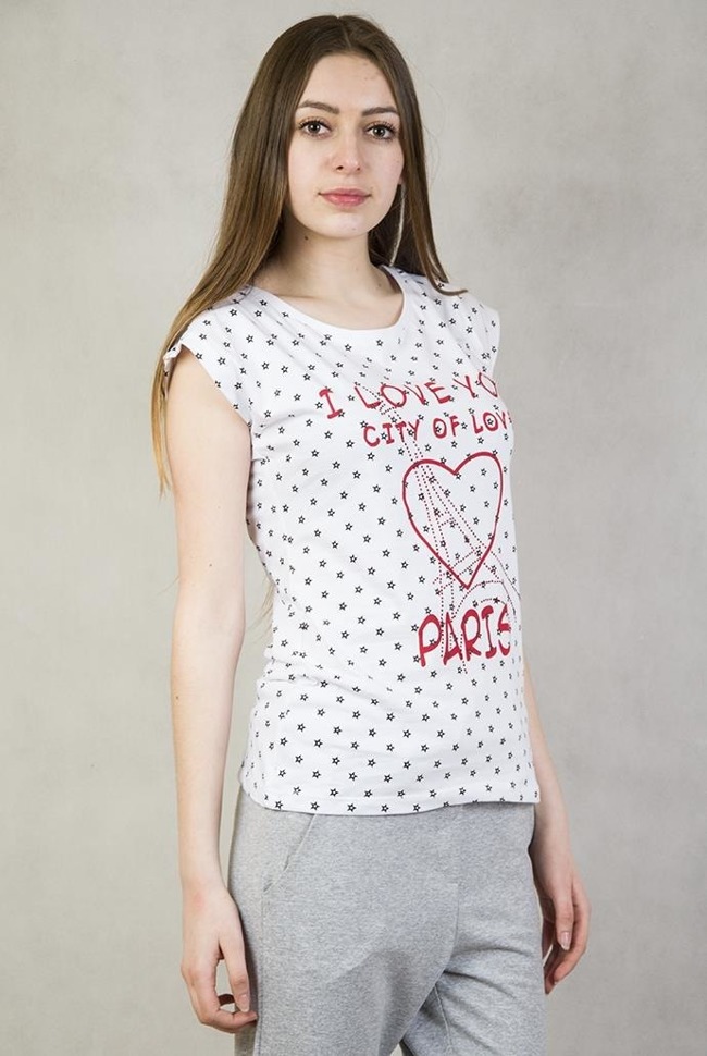 Biała bluzka z napisem "I love Paris"