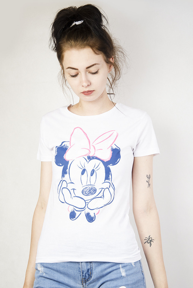 Biała bluzka z niebieskim szkicem Minnie Mouse