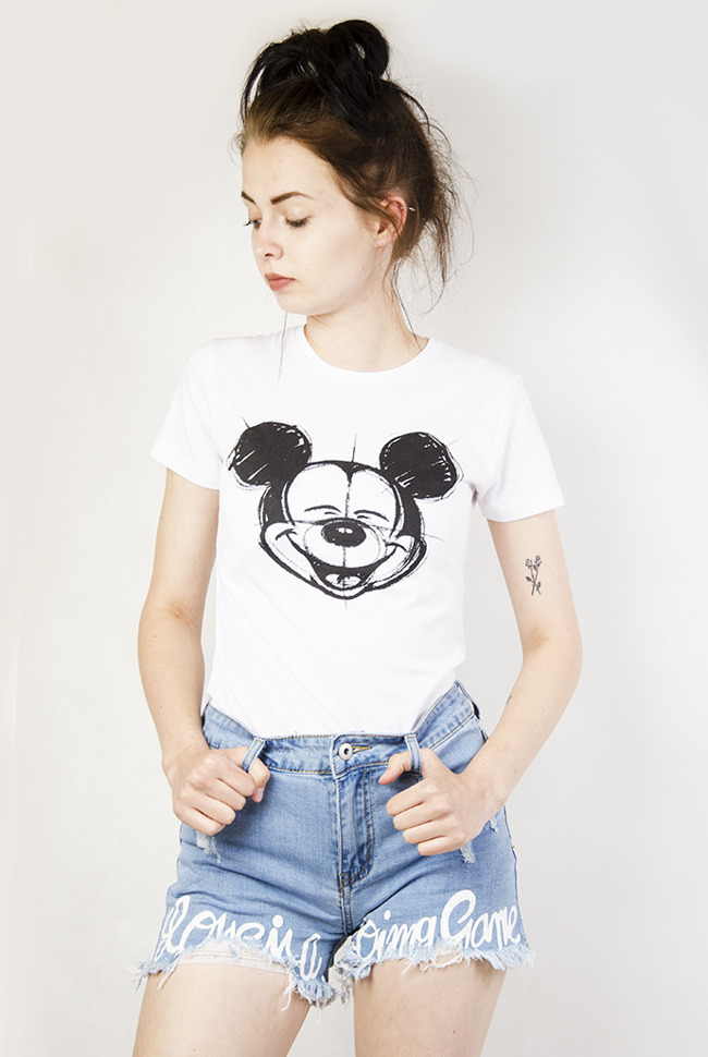 Biała bluzka ze szkicem Mickey Mouse