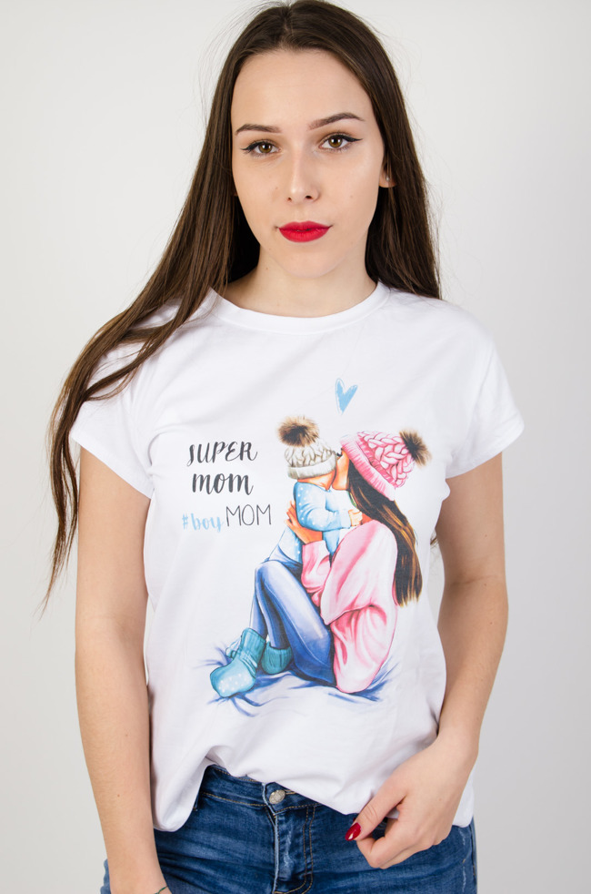 Biały t-shirt z kolorową aplikacją