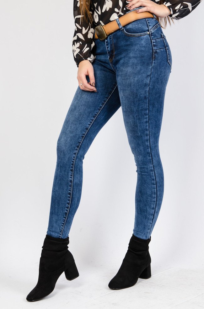 Ciemne spodnie jeansowe typu push up z wysokim stanem