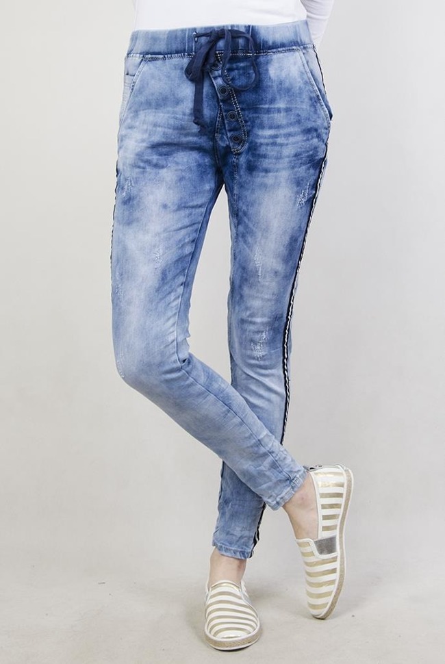 Cieniowane spodnie jeansowe z wiązaniem w pasie