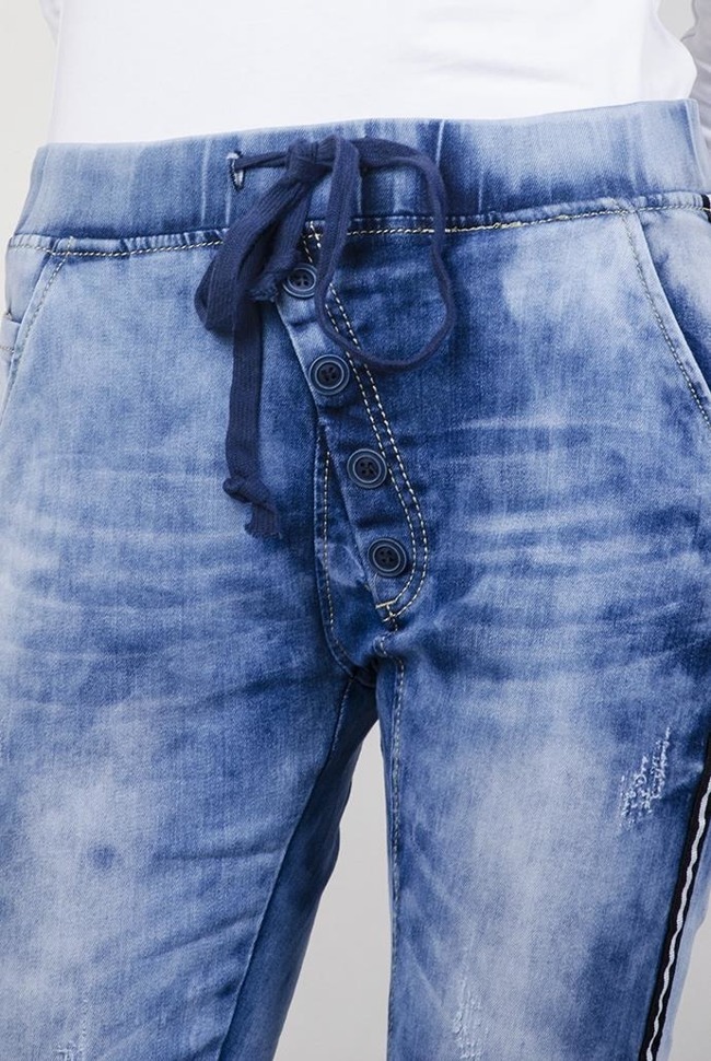 Cieniowane spodnie jeansowe z wiązaniem w pasie