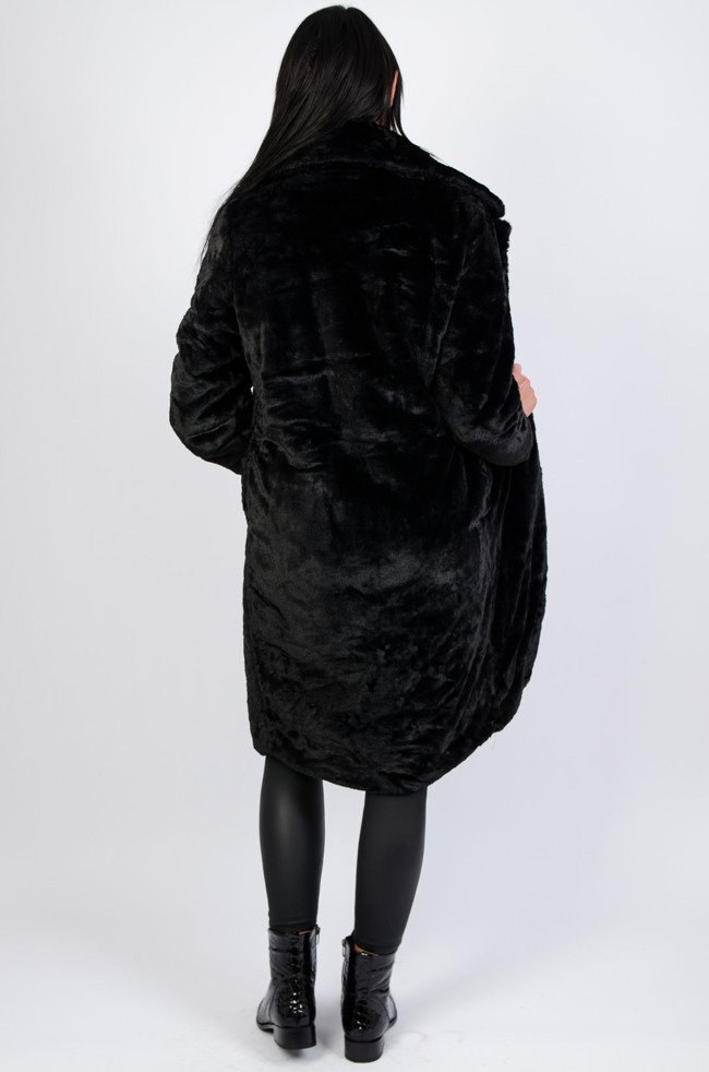 Czarny Płaszcz z miękkiego pluszu 