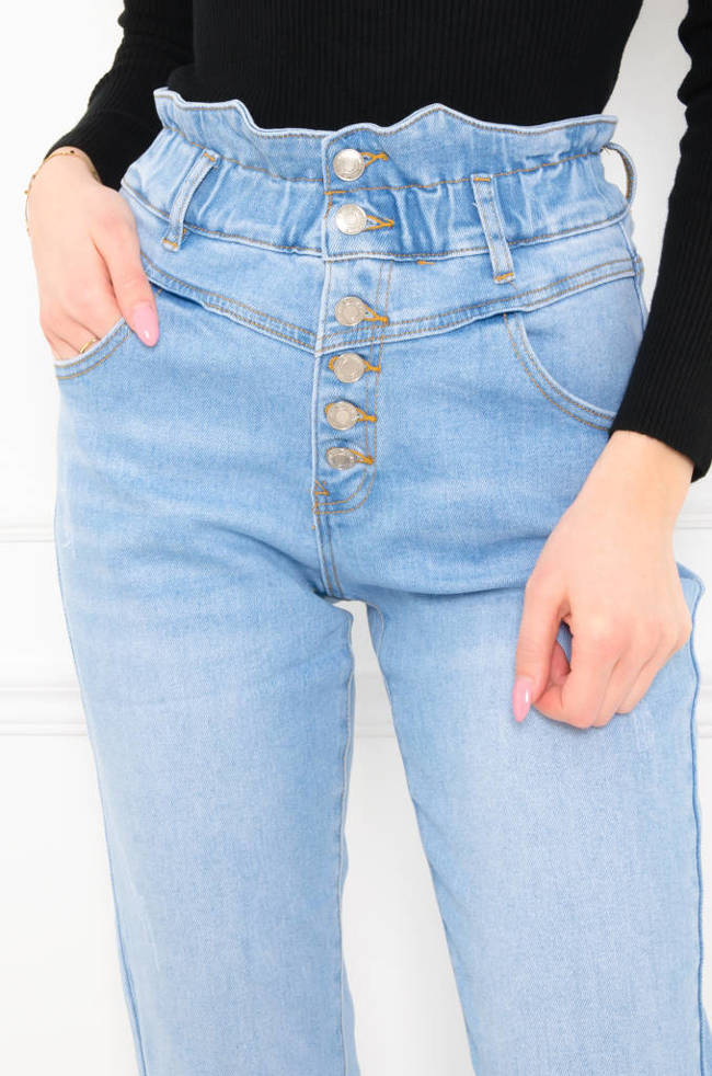 JASNE SPODNIE JEANSOWE MOM FIT Z GUZIKAMI -WYSOKI STAN 