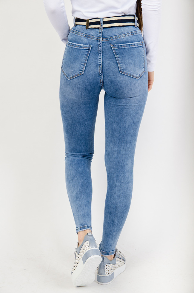 Jasne spodnie jeansowe z wysokim stanem + pasek 