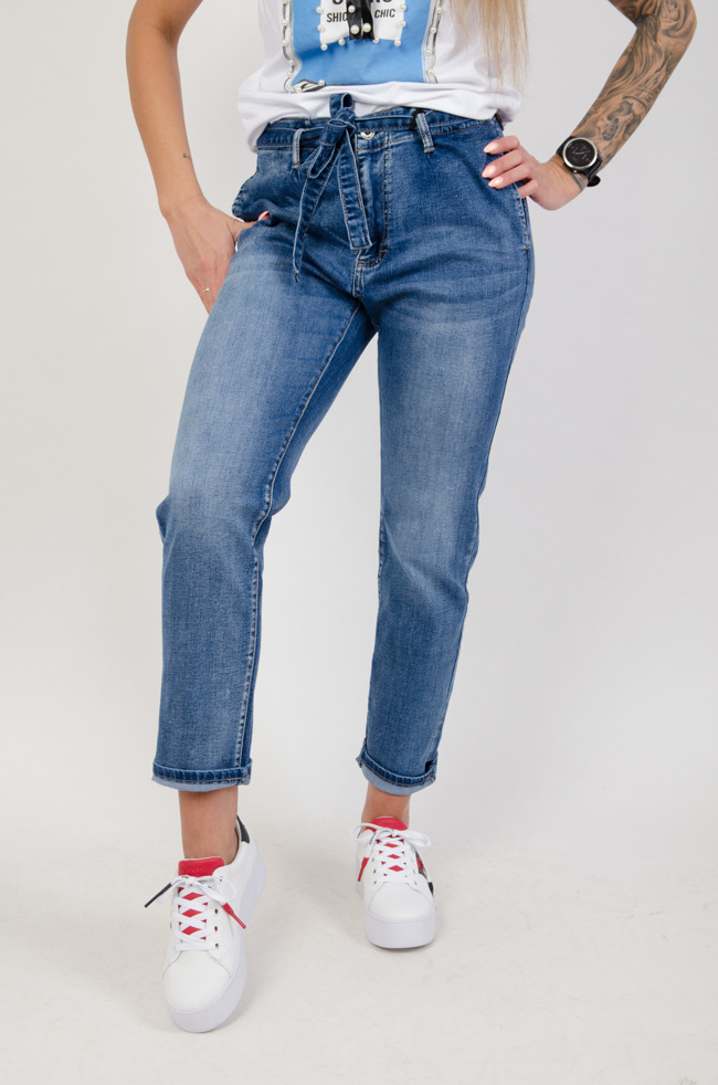Jeansowe haremki z wiązaniem w pasie