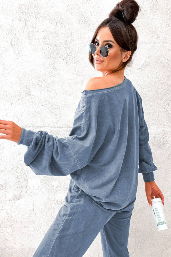 KOMPLET OVERSIZE SPODNIE+ BLUZA- NIEBIESKI