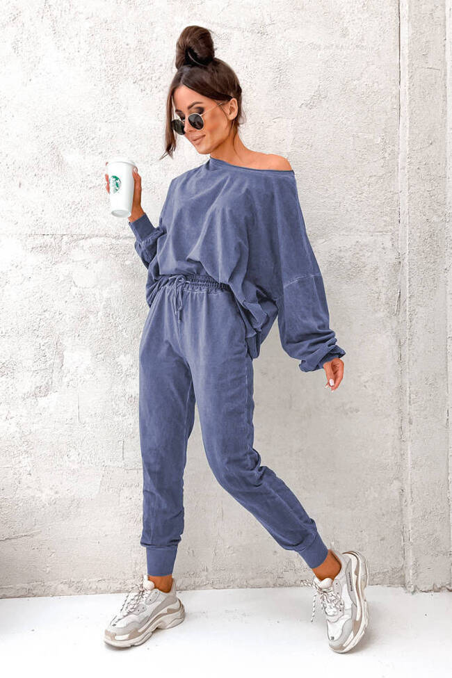 KOMPLET OVERSIZE SPODNIE+ BLUZA- NIEBIESKI