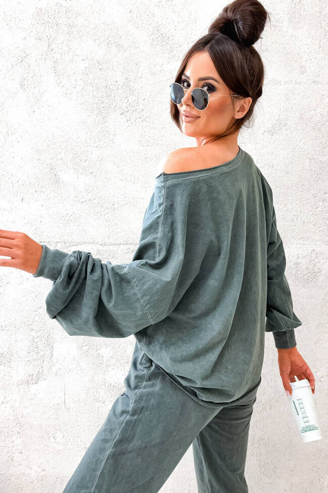 KOMPLET OVERSIZE SPODNIE+ BLUZA- ZIELONY