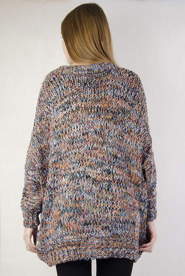 Kolorowy sweter narzuta z kieszeniami