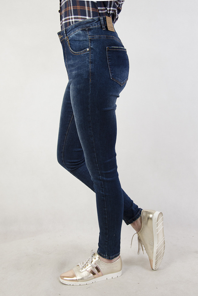 Rozmiary ( L- 4 XL ) Ciemne spodnie jeansowe delikatnie cieniowane