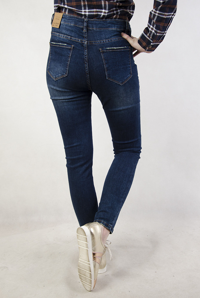 Rozmiary ( L- 4 XL ) Ciemne spodnie jeansowe delikatnie cieniowane