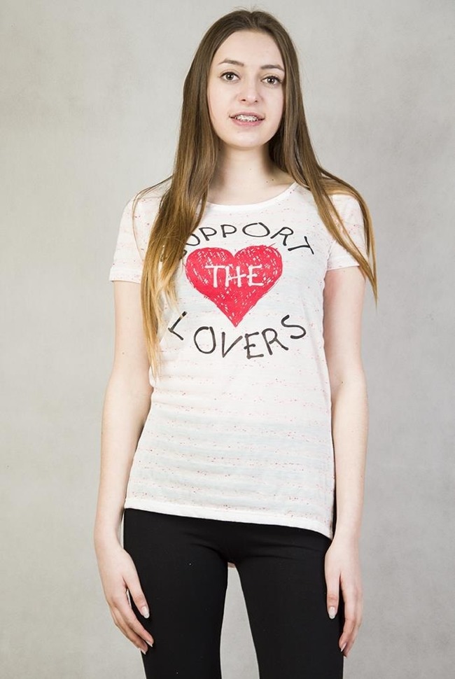 Różowa, asymetryczna bluzka "Support the lovers"