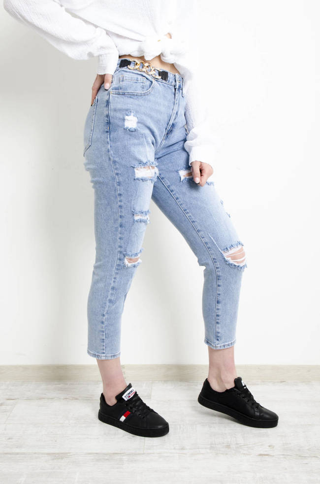 SPODNIE JEANSOWE MOM FIT Z ŁAŃCUCHEM 