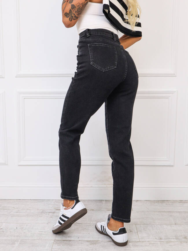 SPODNIE JEANSOWE REGULAR FIT Z WYSOKIM STANEM- CZARNE