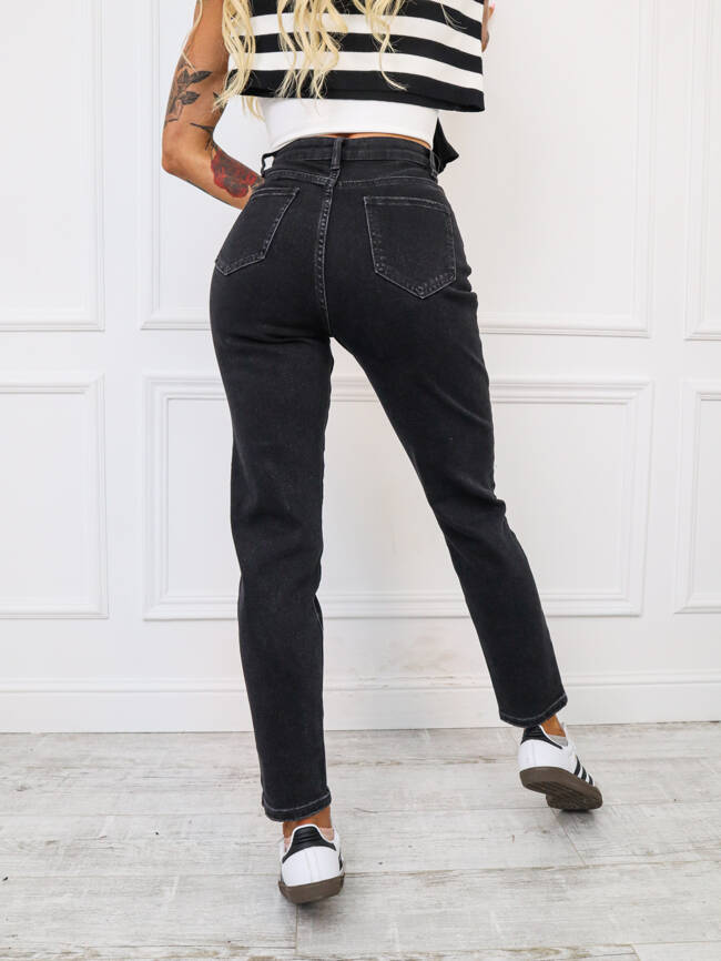 SPODNIE JEANSOWE REGULAR FIT Z WYSOKIM STANEM- CZARNE