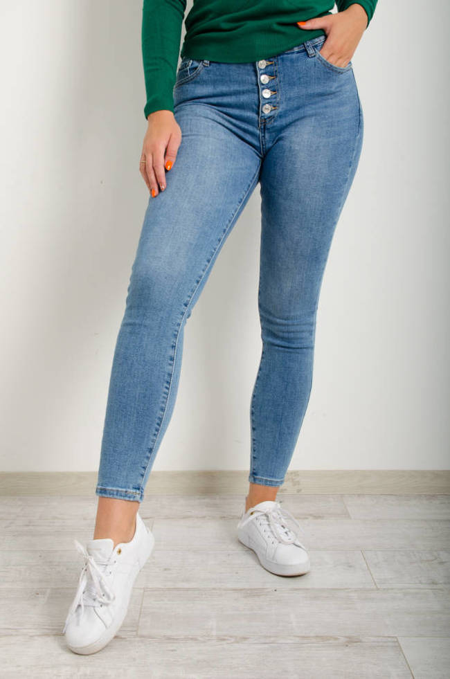 SPODNIE JEANSOWE SKINNY PRZYLEGAJĄCE Z GUZIKAMI 