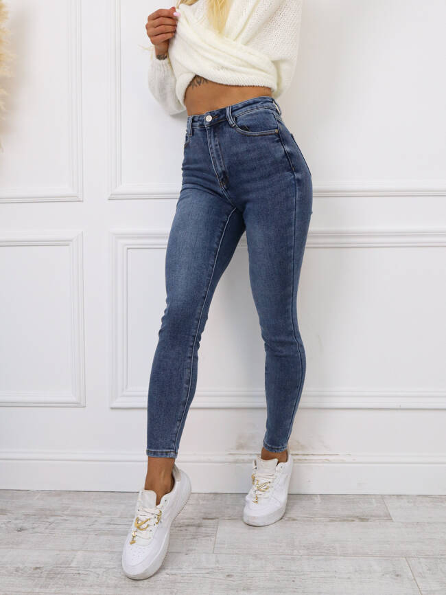 SPODNIE JEANSOWE SKINNY Z BARDZO WYSOKIM STANEM- CIEMNY JEANS