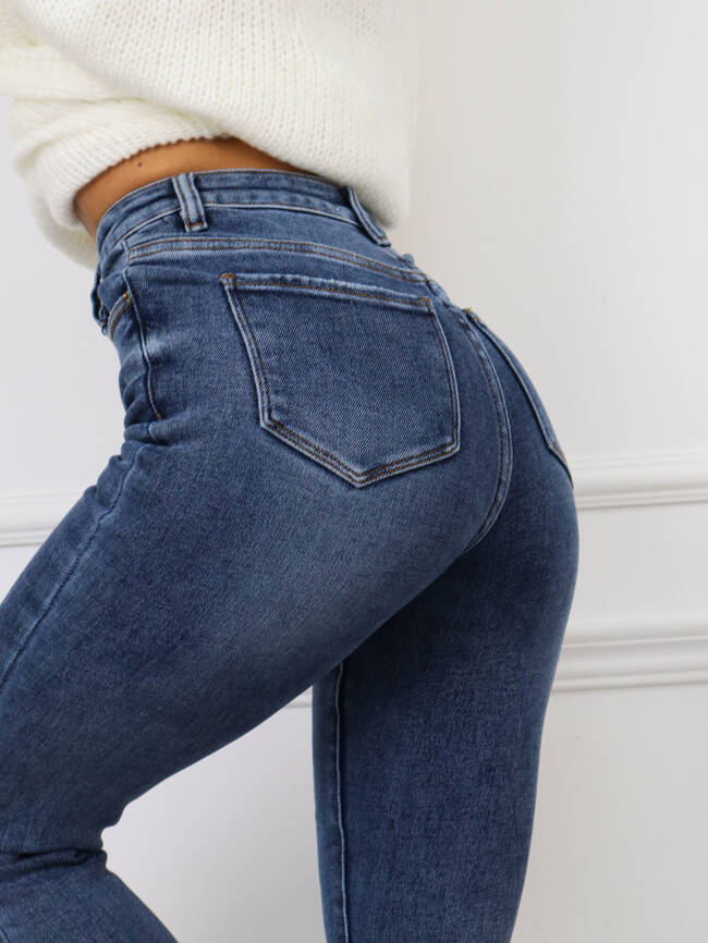 SPODNIE JEANSOWE SKINNY Z BARDZO WYSOKIM STANEM- CIEMNY JEANS