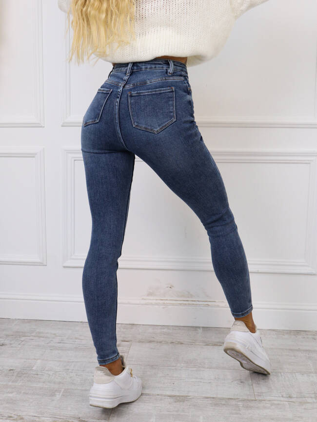 SPODNIE JEANSOWE SKINNY Z BARDZO WYSOKIM STANEM- CIEMNY JEANS