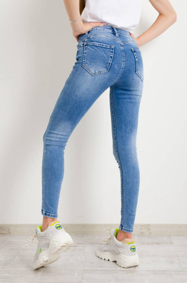 SPODNIE JEANSOWE SKINNY Z PRZETARCIAMI- WYSOKI STAN PUSH UP