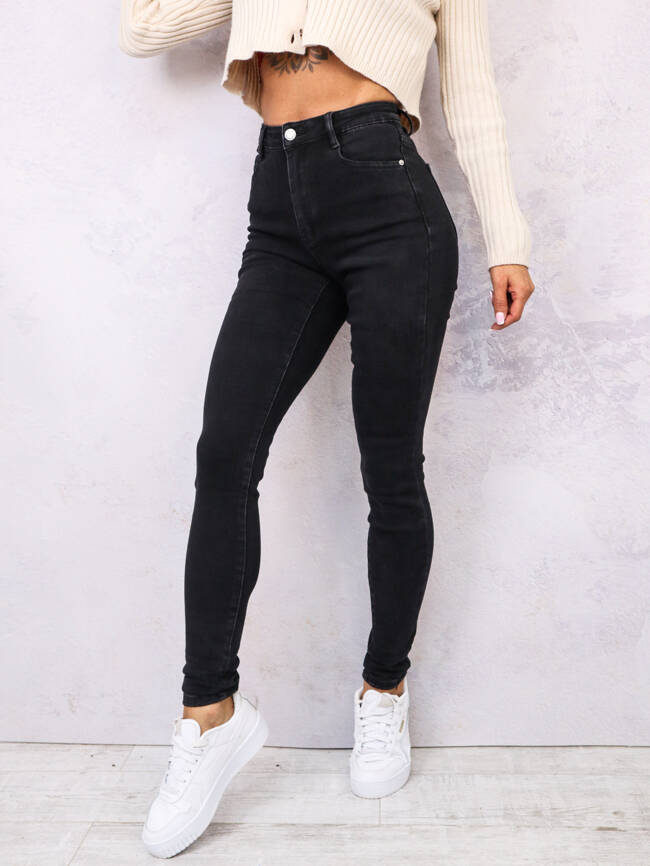 SPODNIE JEANSOWE SKINNY Z WYSOKIM STANEM- CZARNE