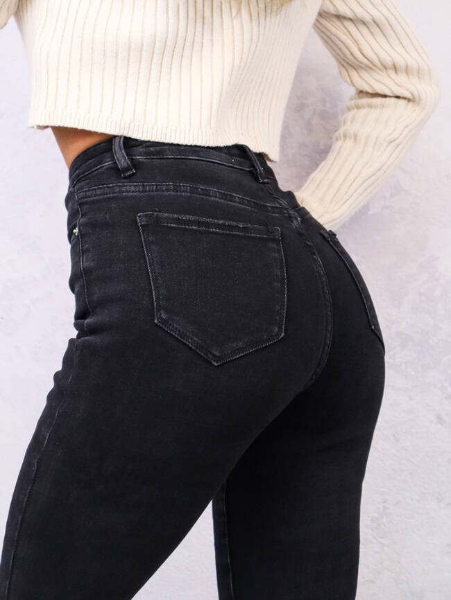 SPODNIE JEANSOWE SKINNY Z WYSOKIM STANEM- CZARNE