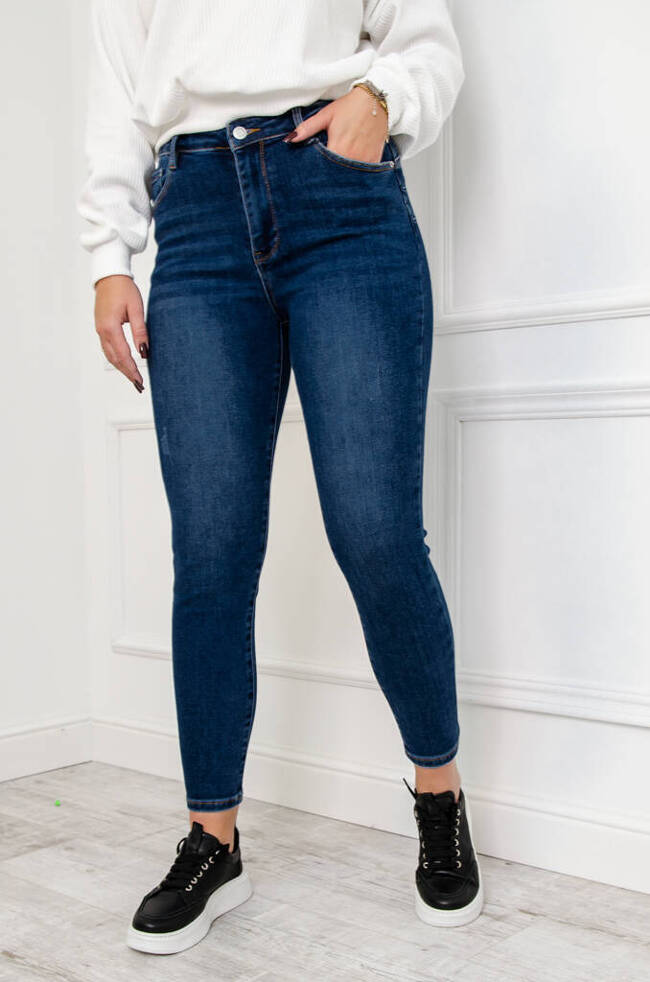 SPODNIE JEANSOWE Z PRZETARCIAMI I WYSOKIM STANEM- PLUS SIZE