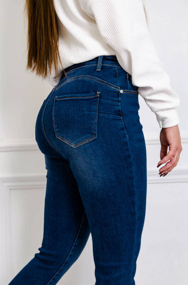 SPODNIE JEANSOWE Z PRZETARCIAMI I WYSOKIM STANEM- PLUS SIZE