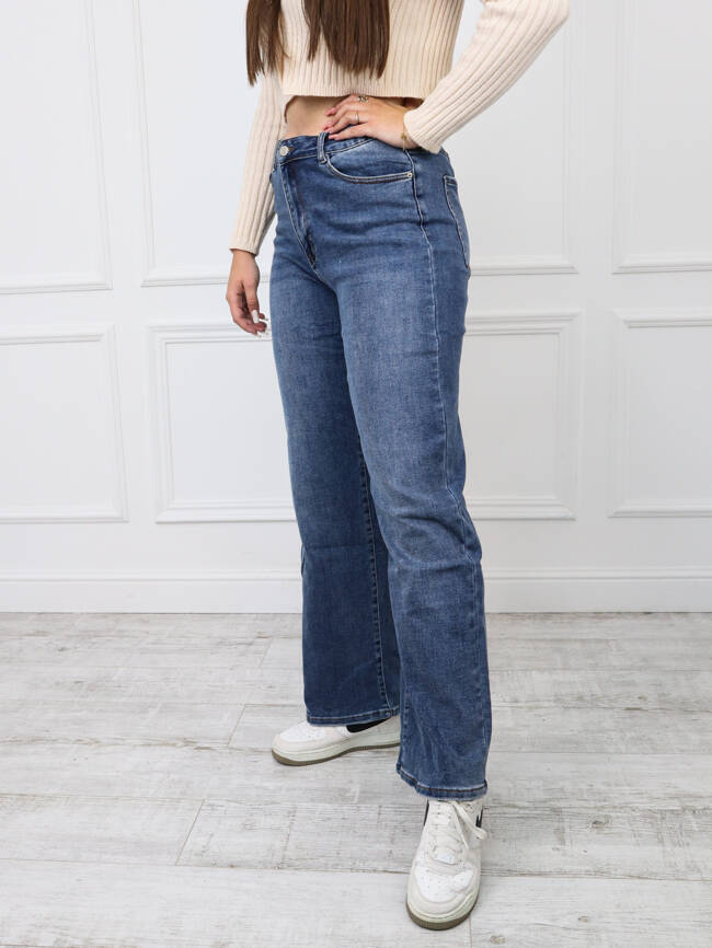 SPODNIE JEANSOWE Z SZEROKIMI NOGAWKAMI PLUS SIZE- CIEMNY JEANS