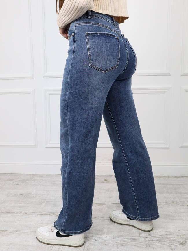 SPODNIE JEANSOWE Z SZEROKIMI NOGAWKAMI PLUS SIZE- CIEMNY JEANS