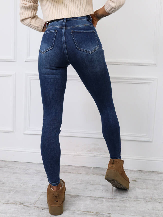 SPODNIE  JEANSOWE Z WYSOKIM STANEM - CIEMNY JEANS