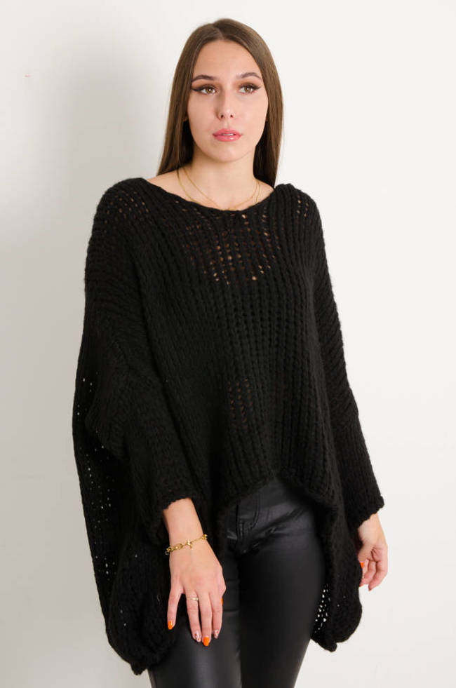 SWETER ASYMETRYCZNY OVERSIZE- CZARNY