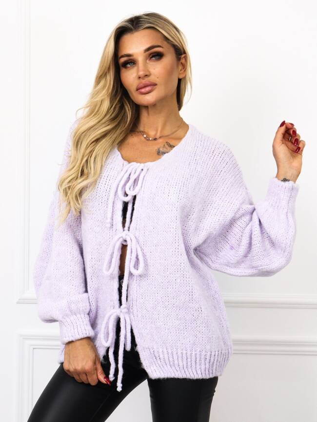 SWETER OVERSIZE Z WIĄZANIEM - FIOLETOWY