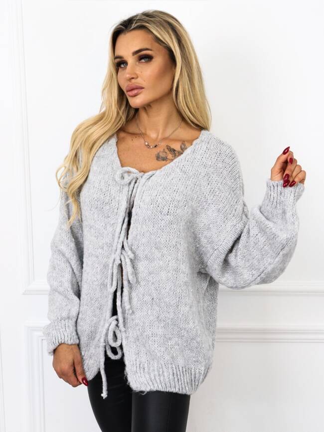 SWETER OVERSIZE Z WIĄZANIEM - SZARY