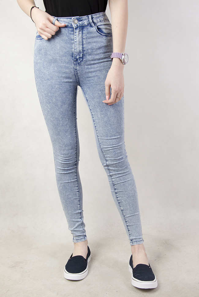 Spodnie jeansowe niebieskie marmurkowe z cyrkoniami po bokach