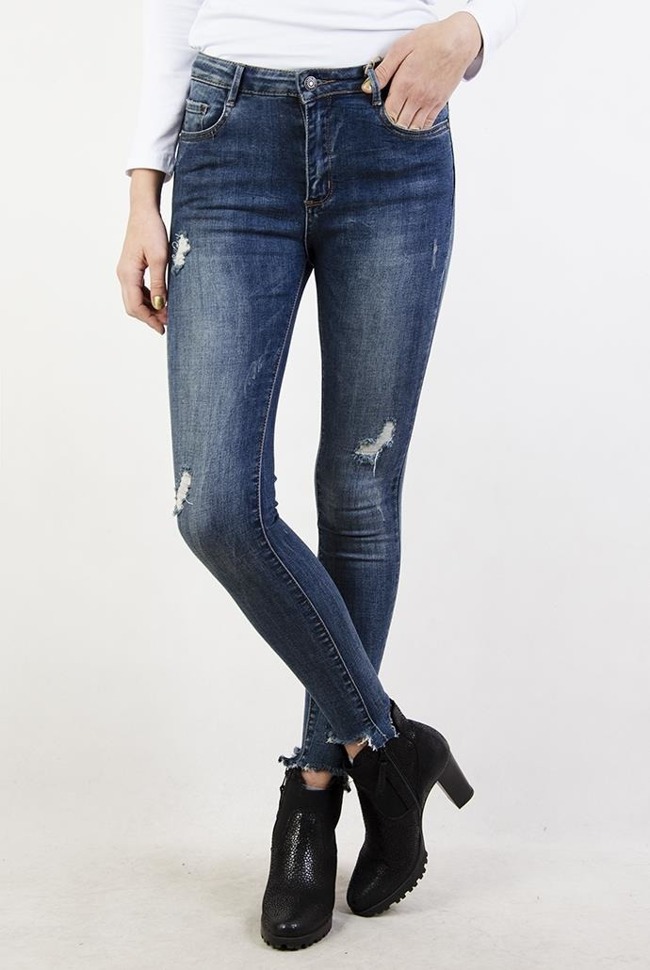 Spodnie jeansowe rurki przylegające, z szarpaniami