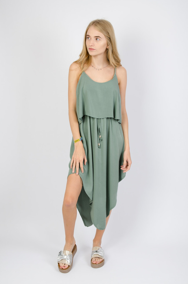 Zielona asymetryczna sukienka z crop topem 