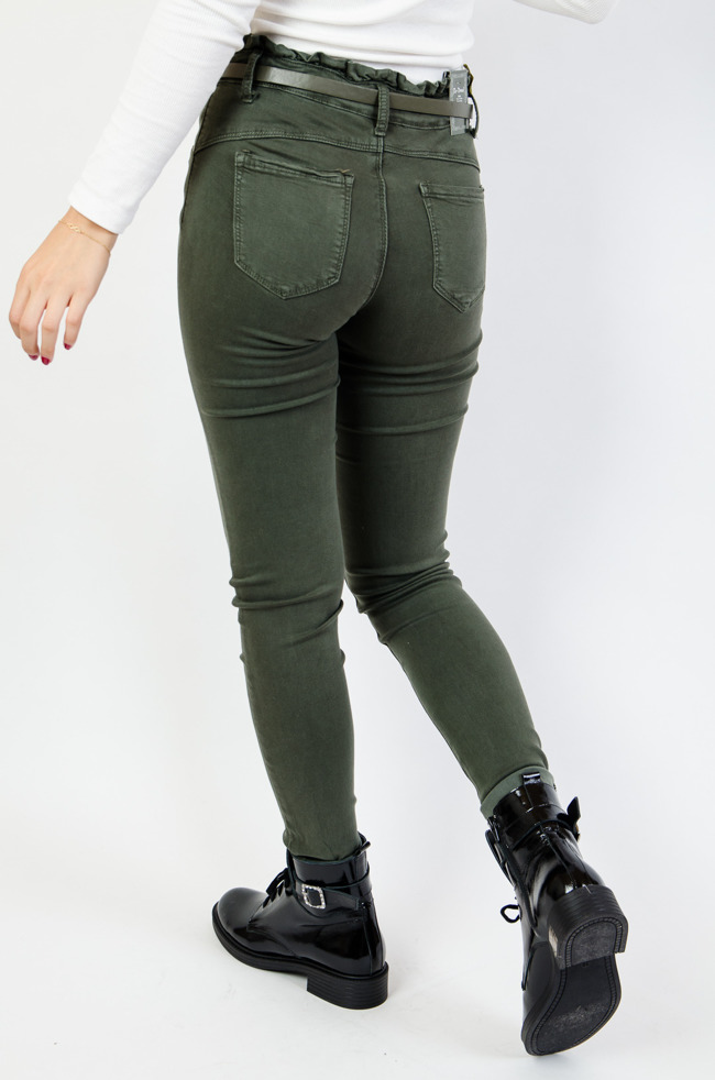 Zielone spodnie skinny z wysokim stanem + pasek 