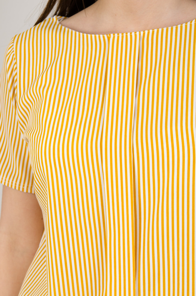 Żółto-biała bluzka z gumką na dole